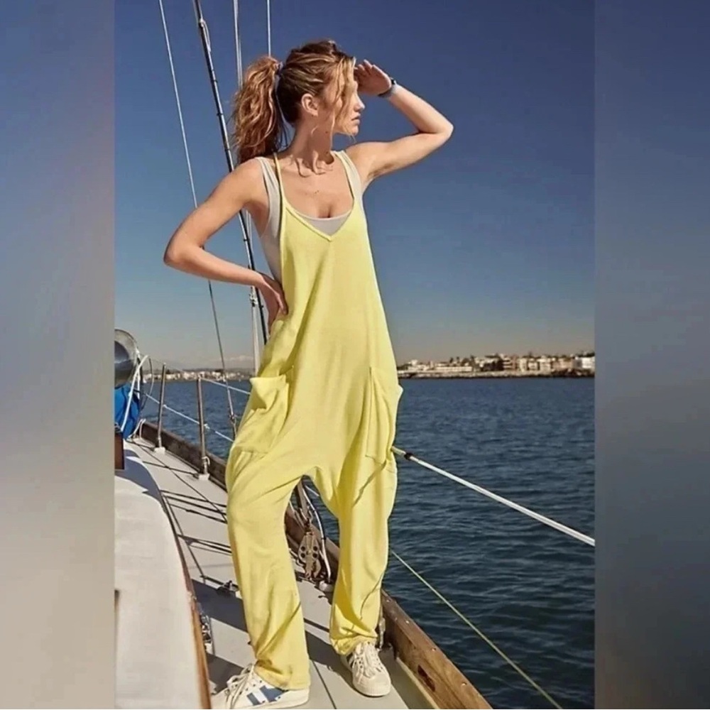 Free People Hot Shot Towel Terry One Piece Neon Yellow Size Small Jumpsuit